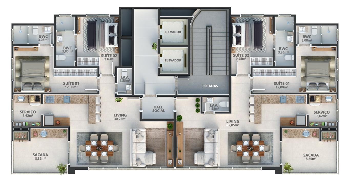 Apartamento Pré Lançamento em Meia Praia - Itapema - Santa Catarina - Residencial Copenhague em Itapema