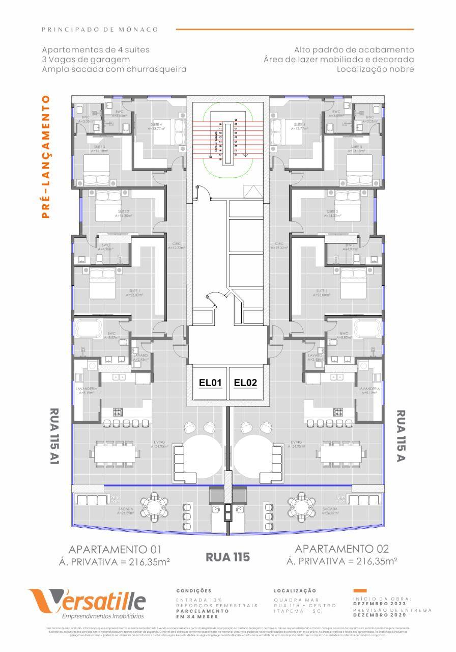 Apartamento Pré Lançamento Frente Mar em Centro - Itapema - Santa Catarina - Principado de Mônaco em Itapema